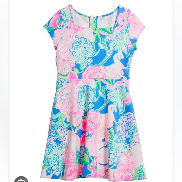 Lilly Pulitzer Arya Neon Colorful Skater Short Sleeve Square Neck Dress - Picture 1 of 7